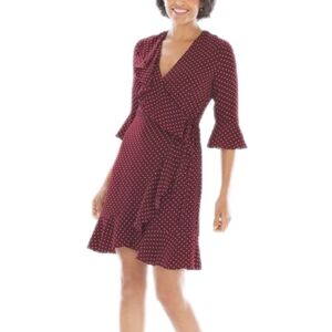 Adrianna Papell Ruffle Wrap Dress Burgundy Women's 8 Retro Pinup Rockabilly NWT